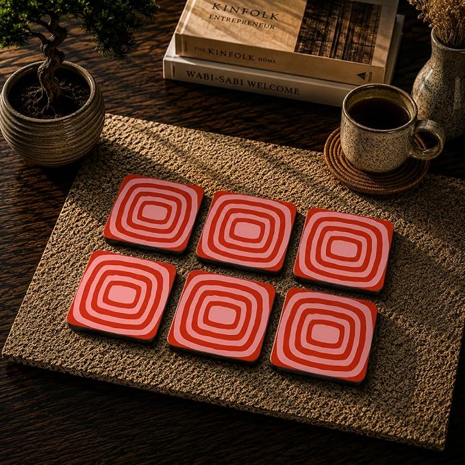 Coral Retro Coasters Pack of 6