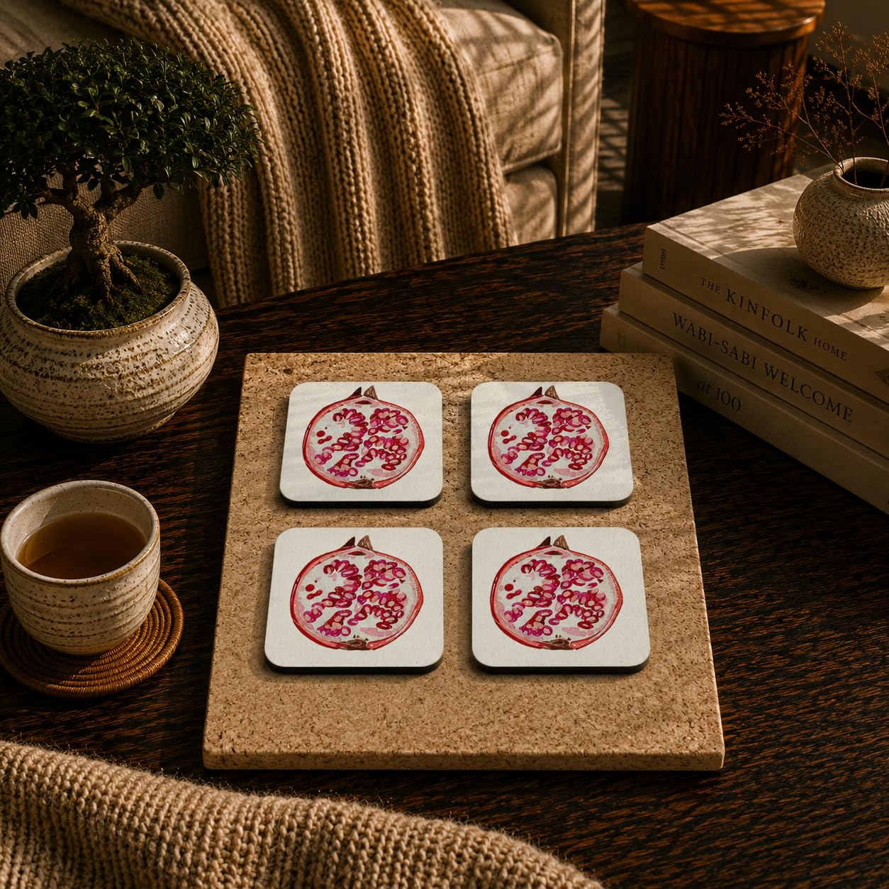 Pomegranate Slice Coasters Pack of 4