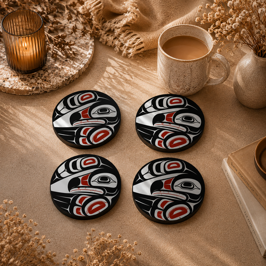 Tribal Bird Wooden Drink Coasters Set