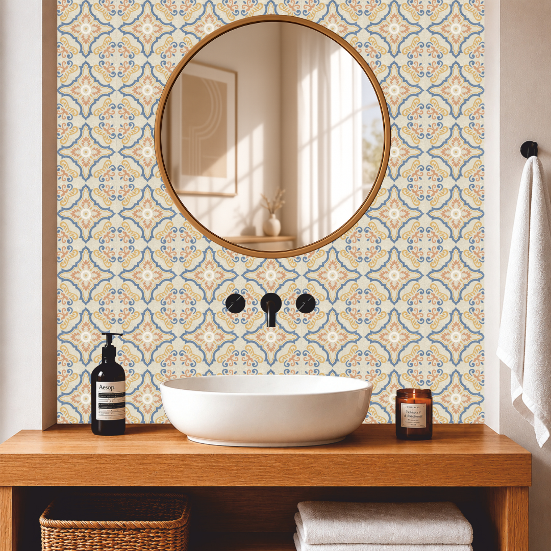 Vintage Azure Floral Tile Sticker