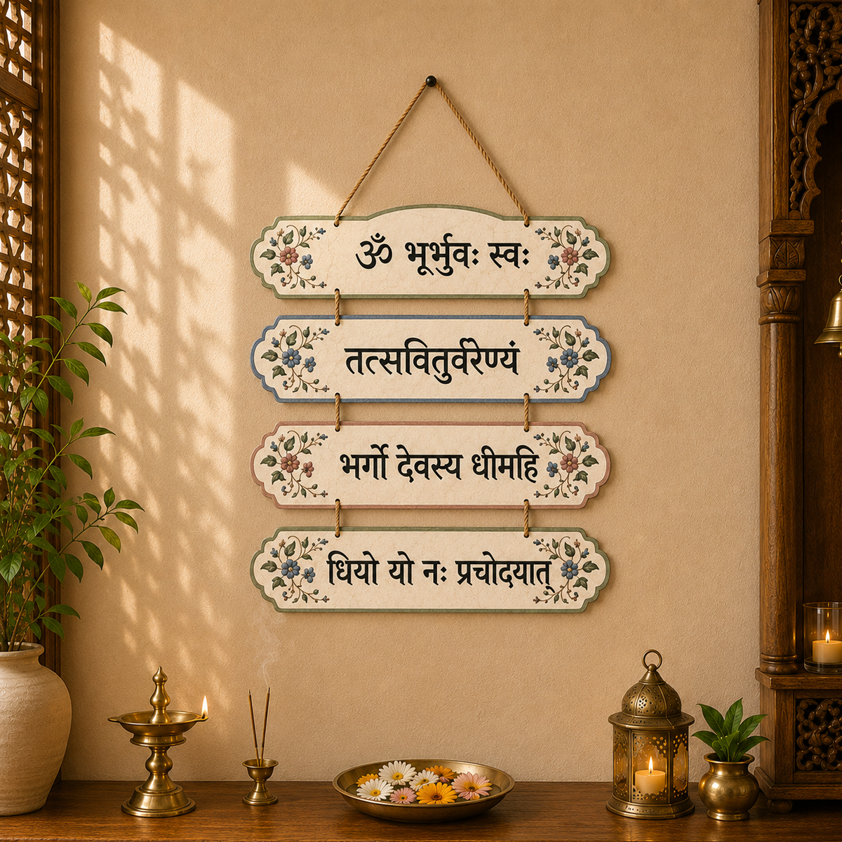 Gayatri Mantra Sanskrit Wooden Wall Hanging