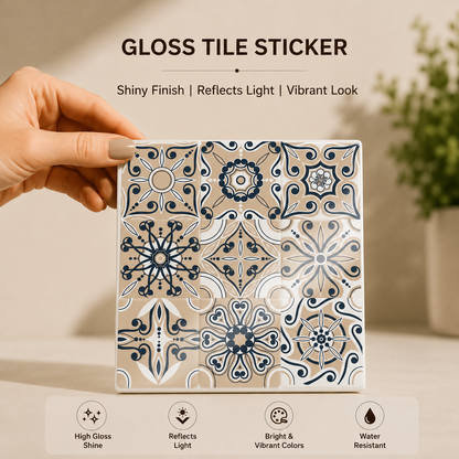 Vintage Blue Floral Patchwork Tile Sticker