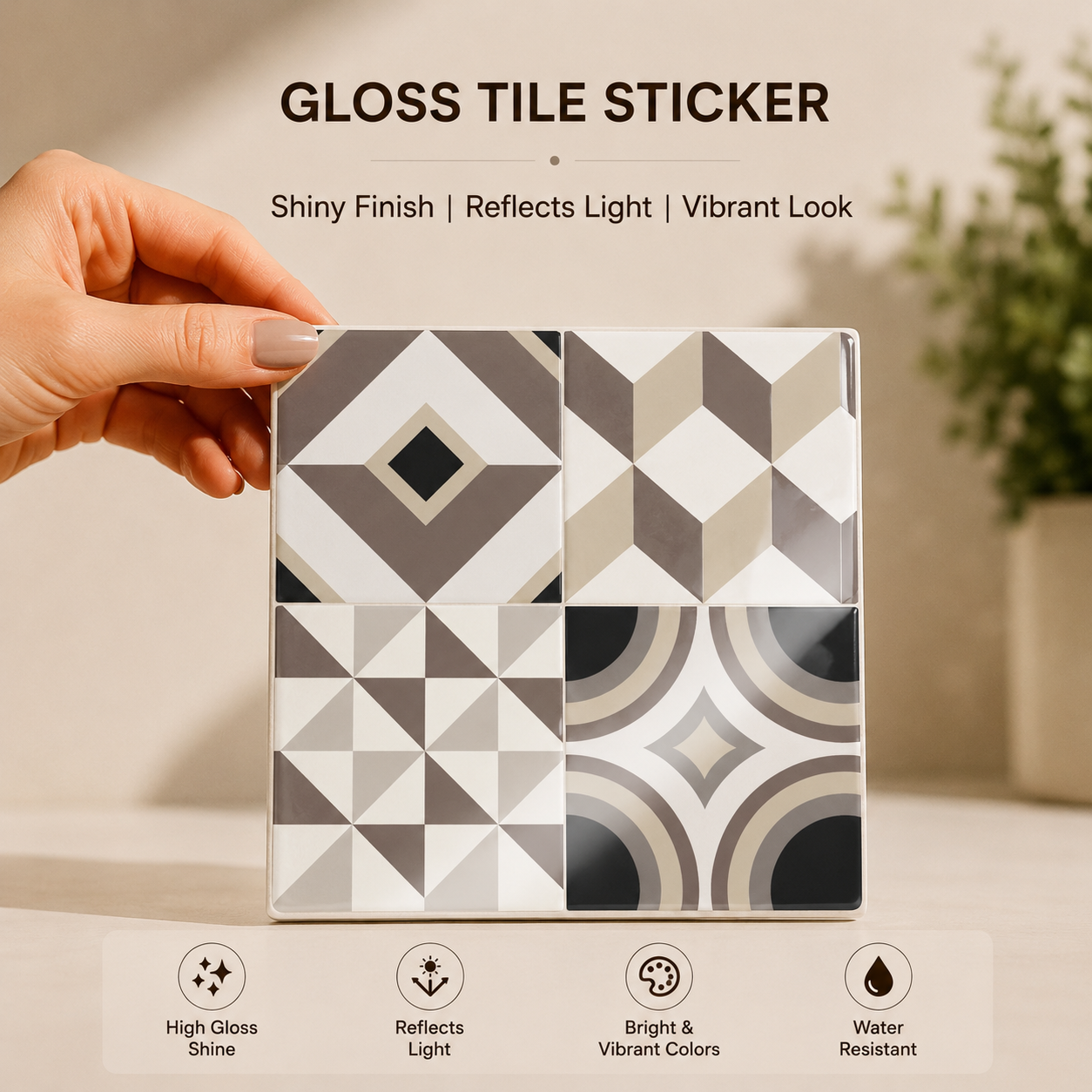 Modern Neutral Geometric Patchwork Tile Sticker