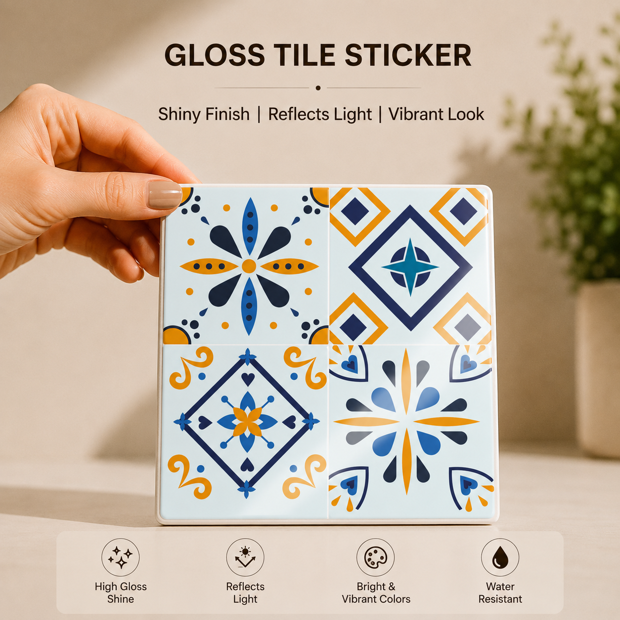 Blue & Mustard Patchwork Tile Sticker Set