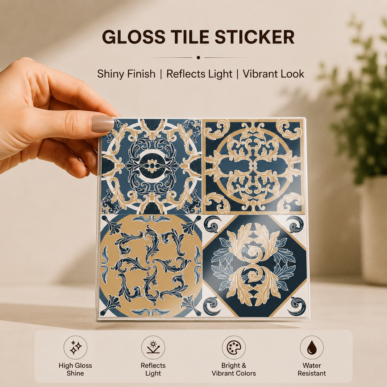 Royal Blue Baroque Patchwork Tile Sticker Set