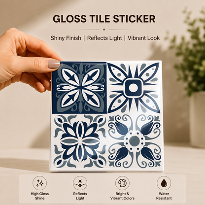 Blue Floral Patchwork Tile Sticker Set