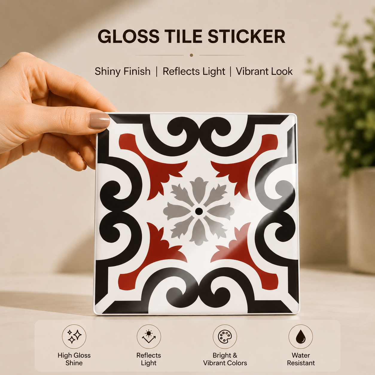 Vintage Red & Black Ornamental Tile Sticker
