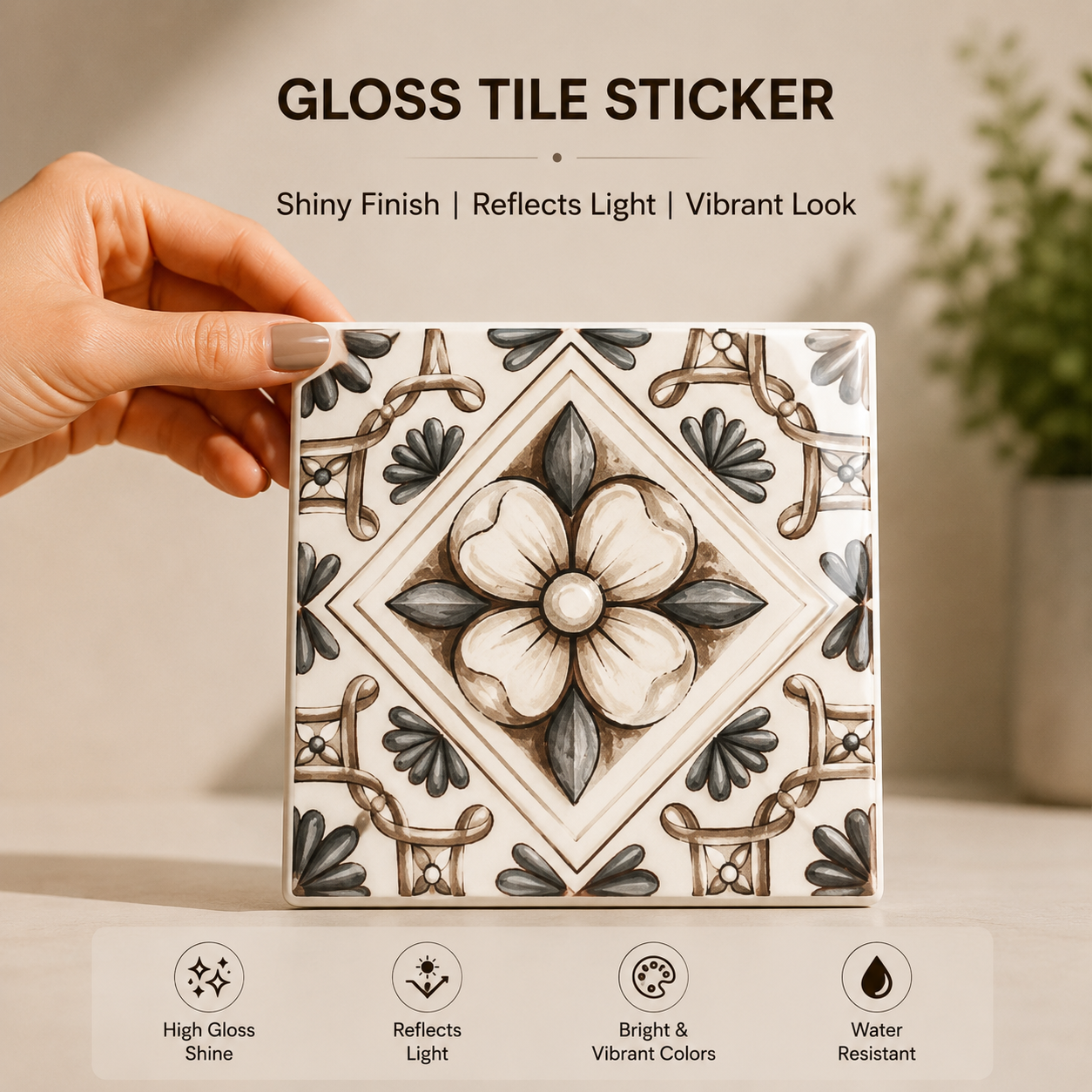 Vintage Floral Diamond Tile Sticker