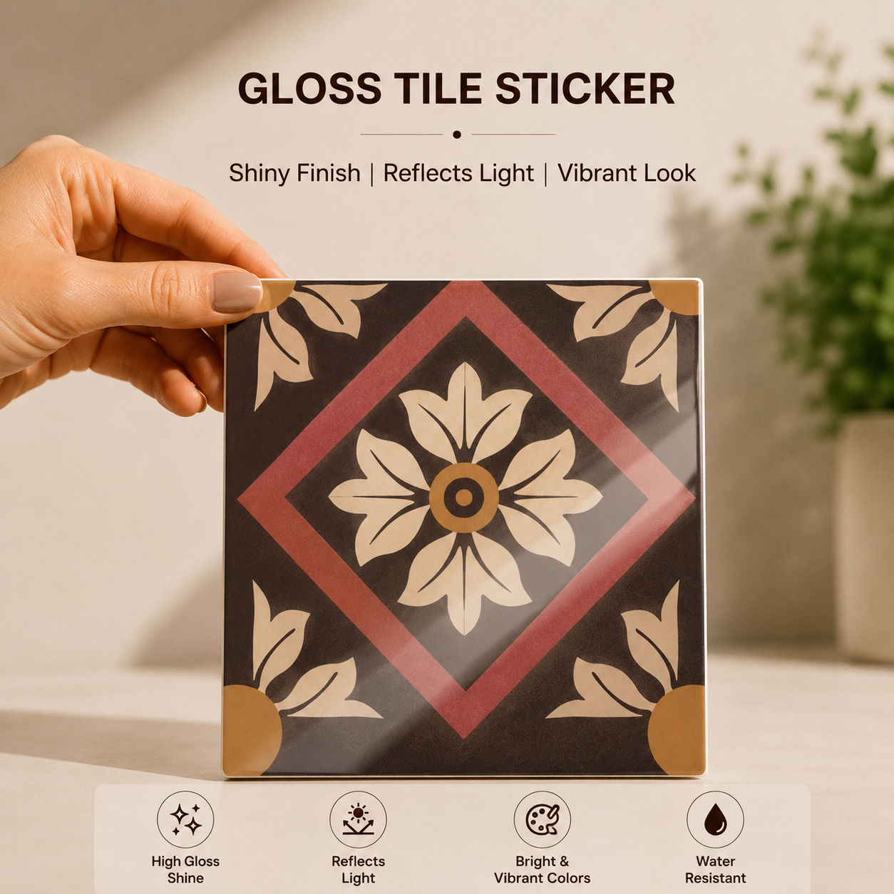 Rustic Brown Floral Tile Sticker