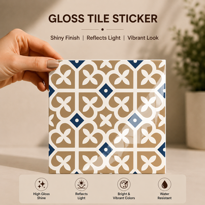 Blue & Sand Moroccan Floral Tile Sticker