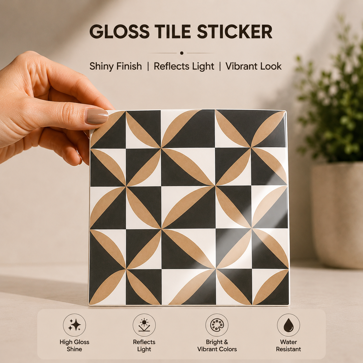 Modern Black & Sand Geometric Tile Sticker