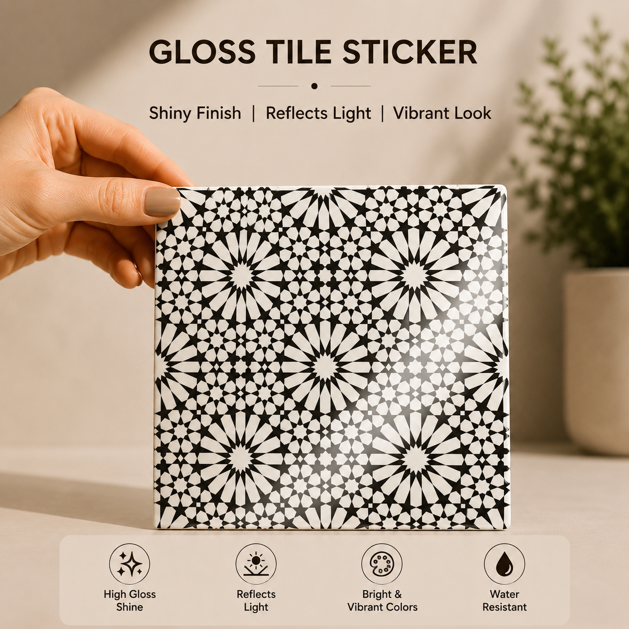 Monochrome Moroccan Star Mosaic Tile Sticker