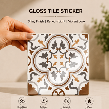 Rustic Grey & Mustard Floral Tile Sticker