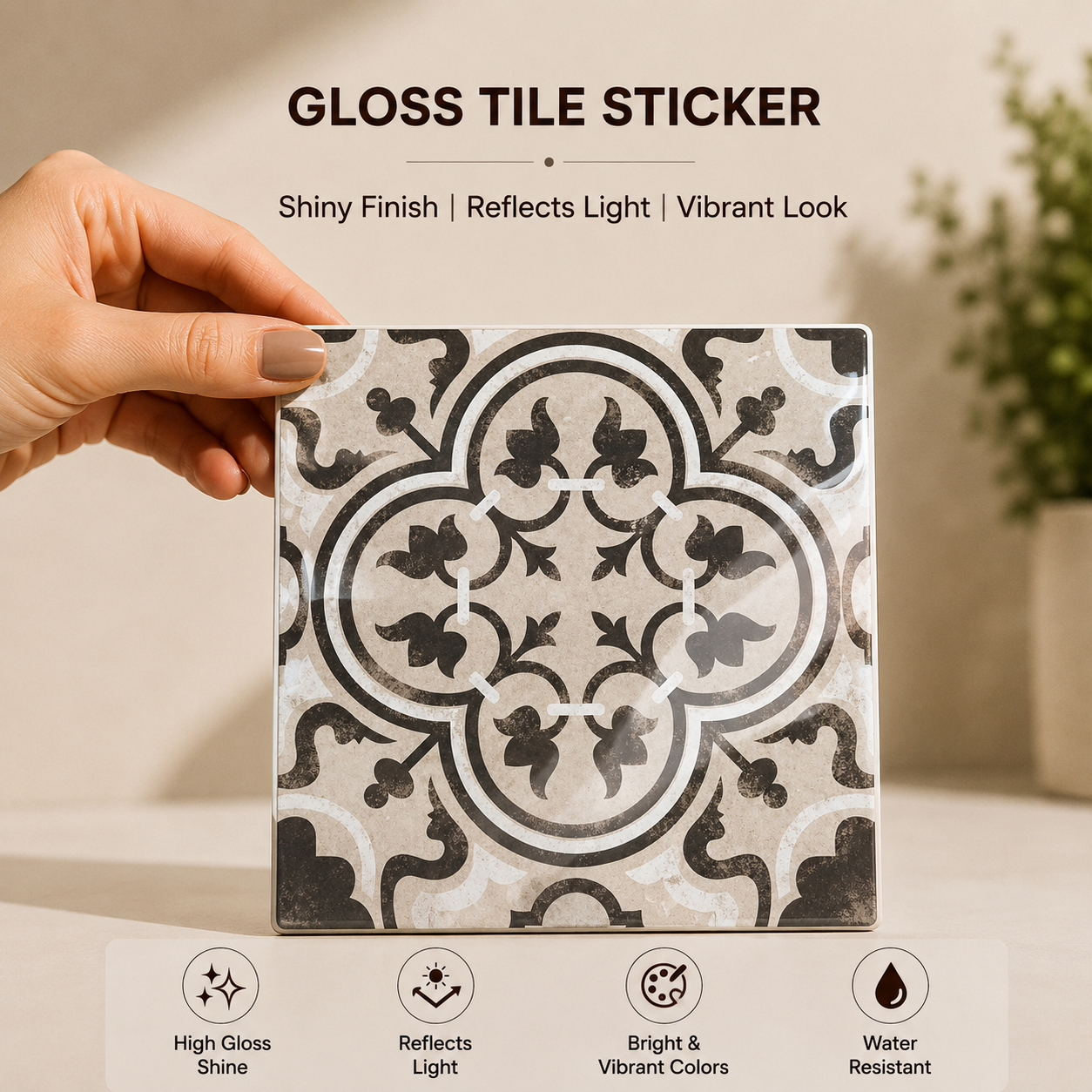 Vintage Monochrome Floral Tile Sticker