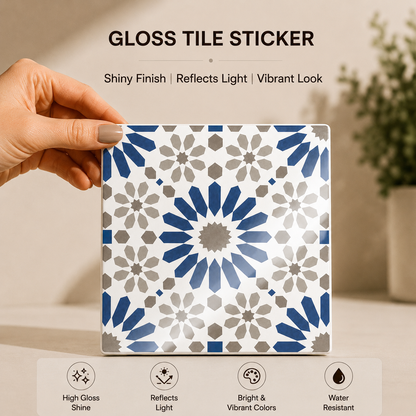 Blue Moroccan Floral Tile Sticker