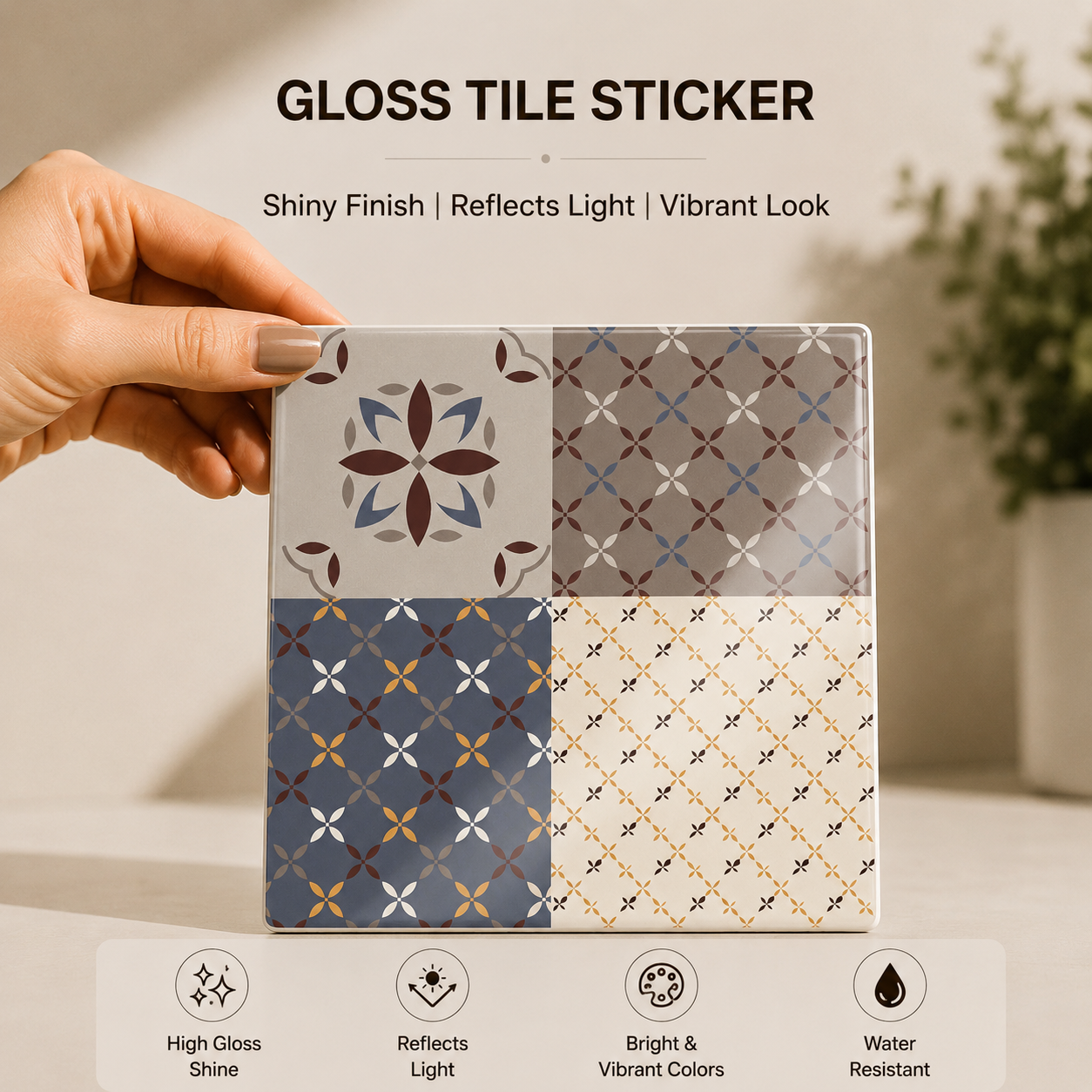 Mixed Floral & Geometric Tile Sticker Set