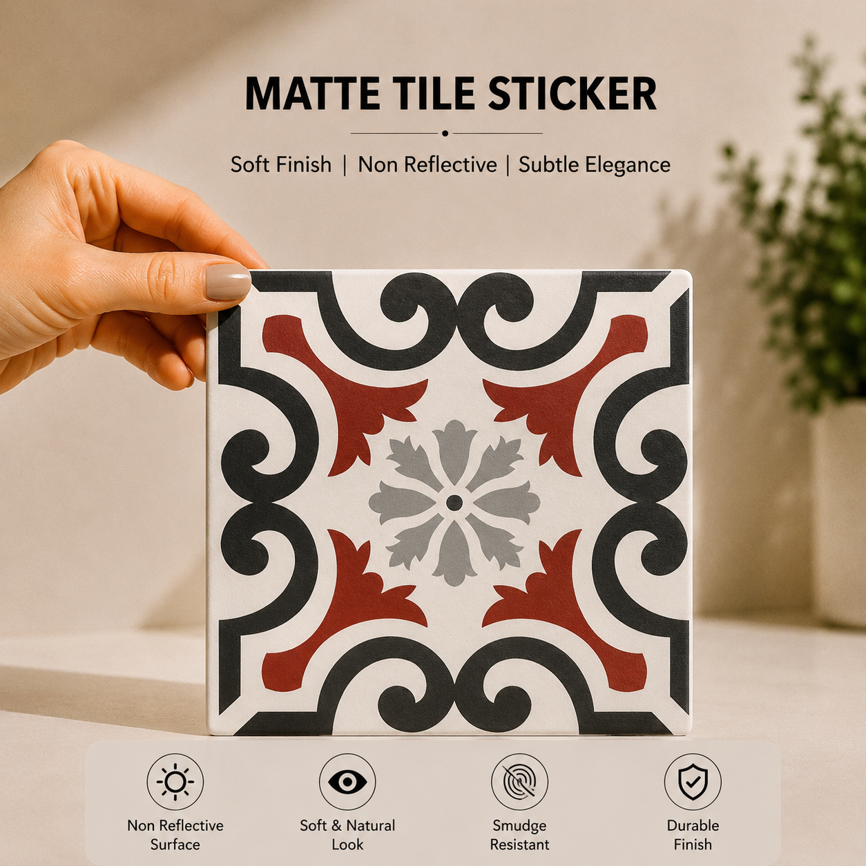 Vintage Red & Black Ornamental Tile Sticker