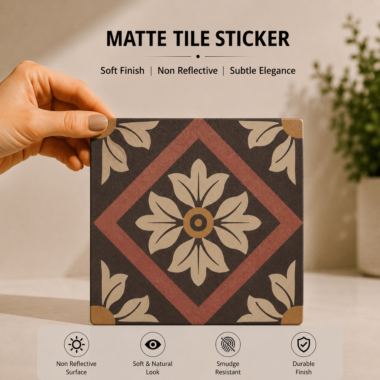 Rustic Brown Floral Tile Sticker
