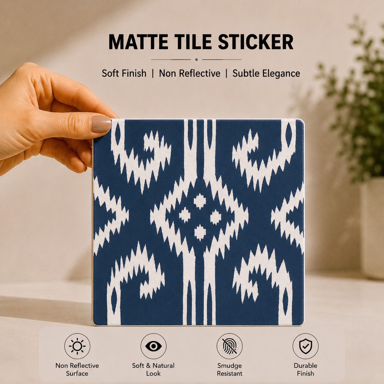 Indigo Ikat Pattern Tile Sticker
