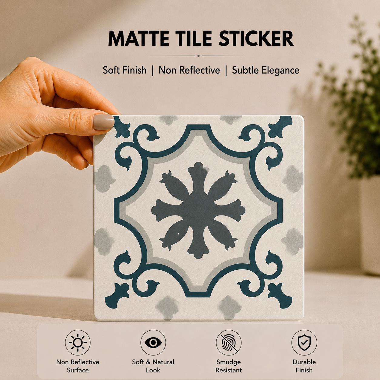 Blue Grey Vintage Floral Tile Sticker