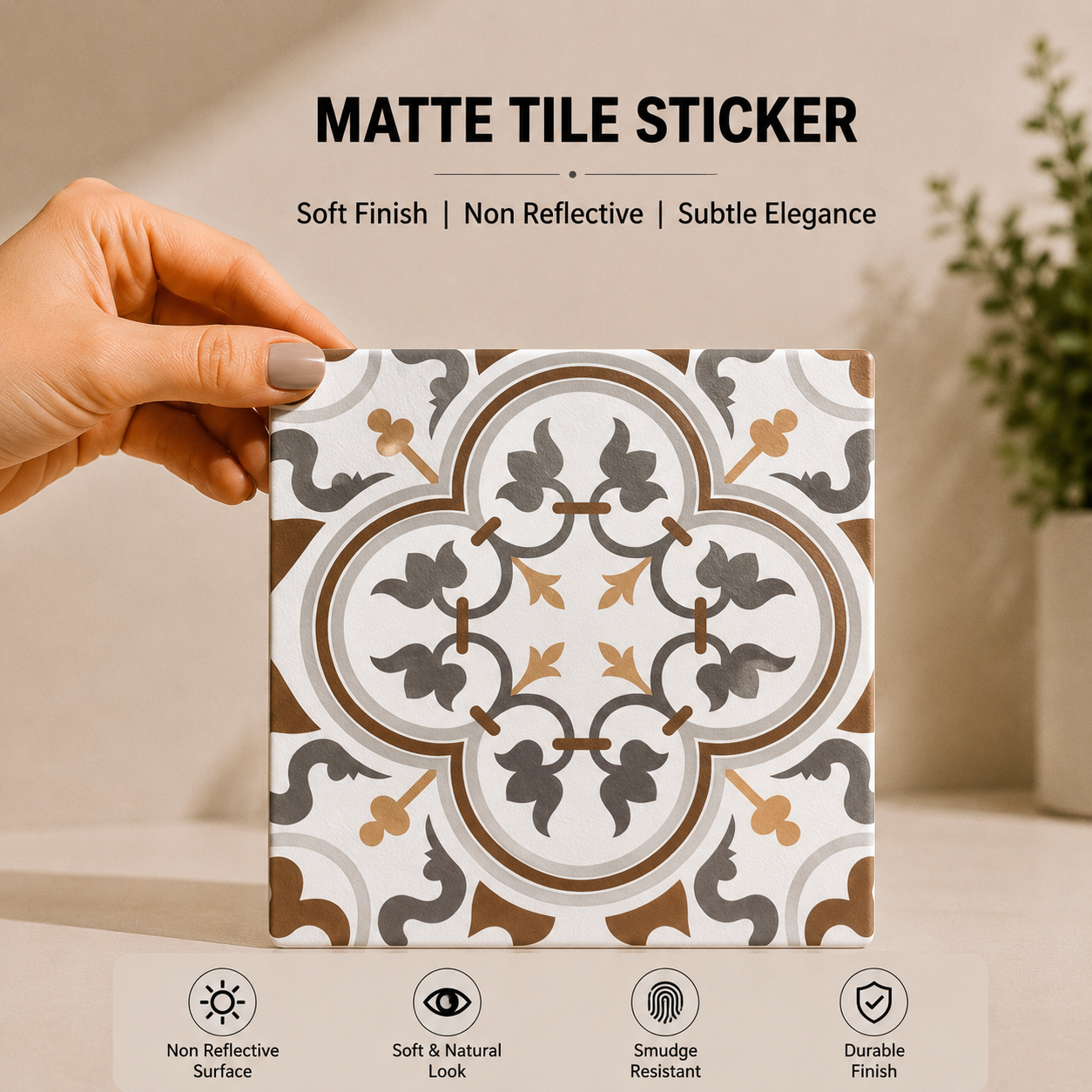 Rustic Grey & Mustard Floral Tile Sticker
