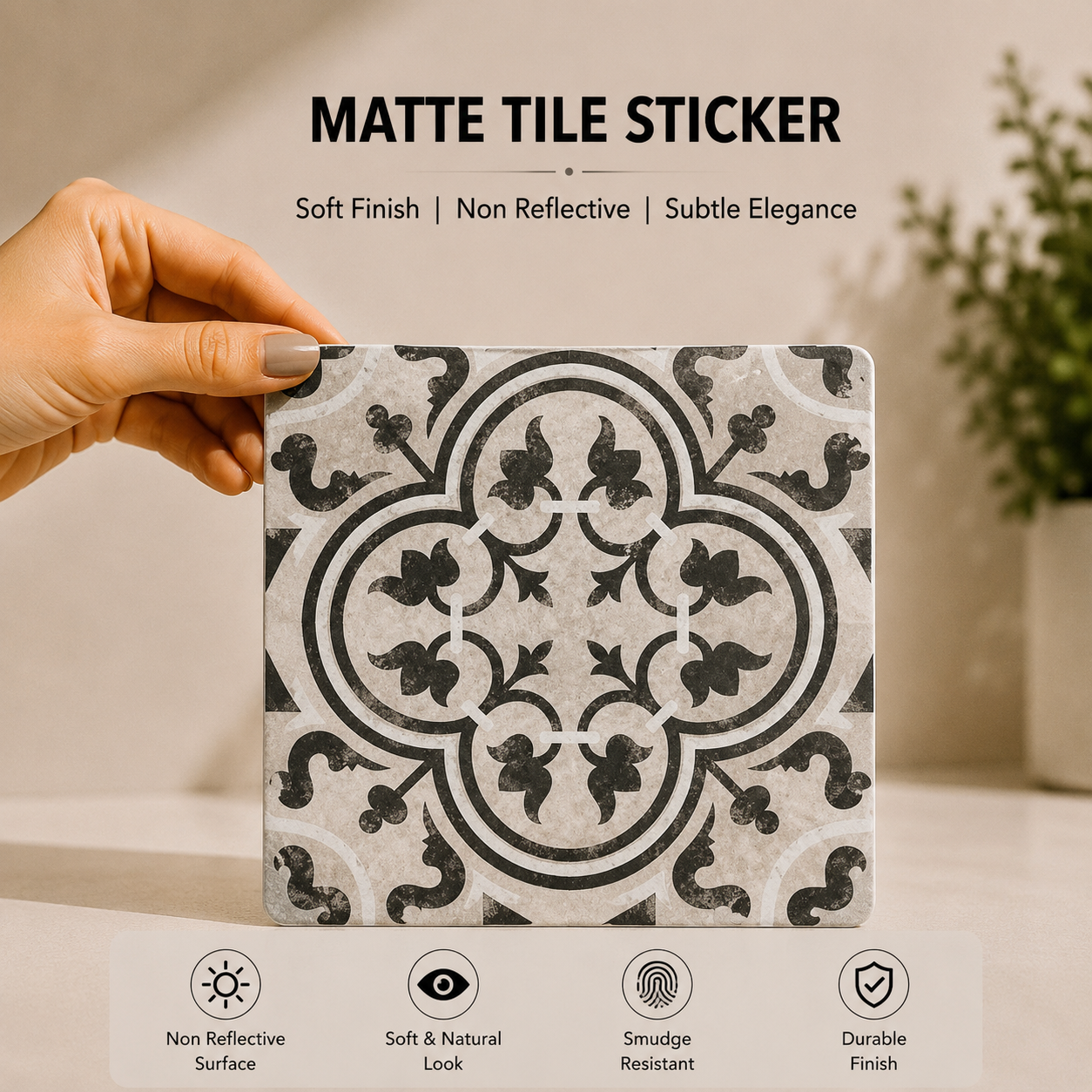 Vintage Monochrome Floral Tile Sticker