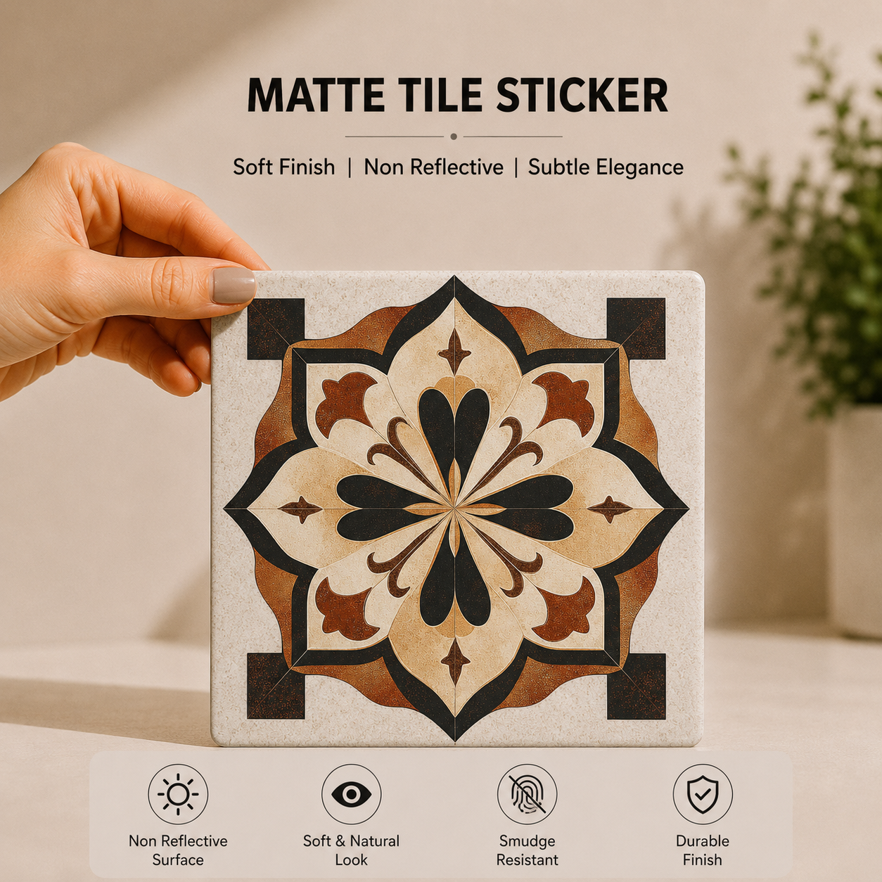 Vintage Black & Gold Floral Medallion Tile Sticker