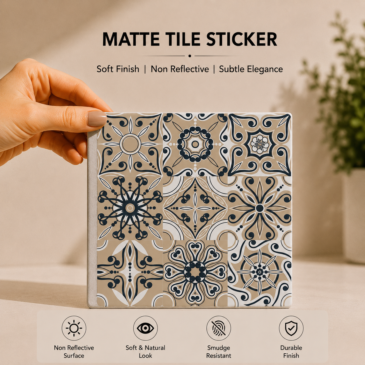 Vintage Blue Floral Patchwork Tile Sticker