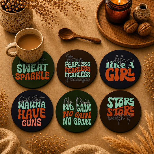 Gym Lover Round Wooden Coasters Set of 6
