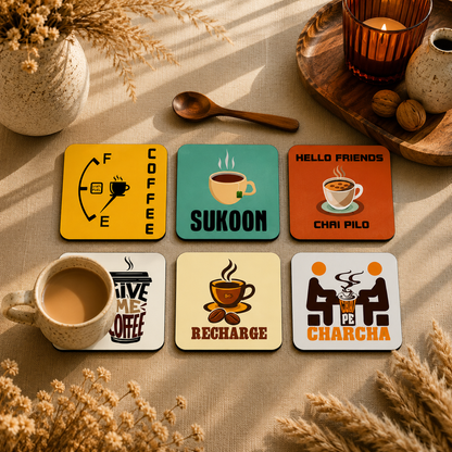 Tea & Coffee Quote Wooden Coasters Set of 6