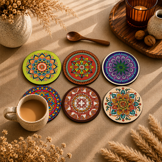 Sacred Mandala Wooden Coasters Set of 6