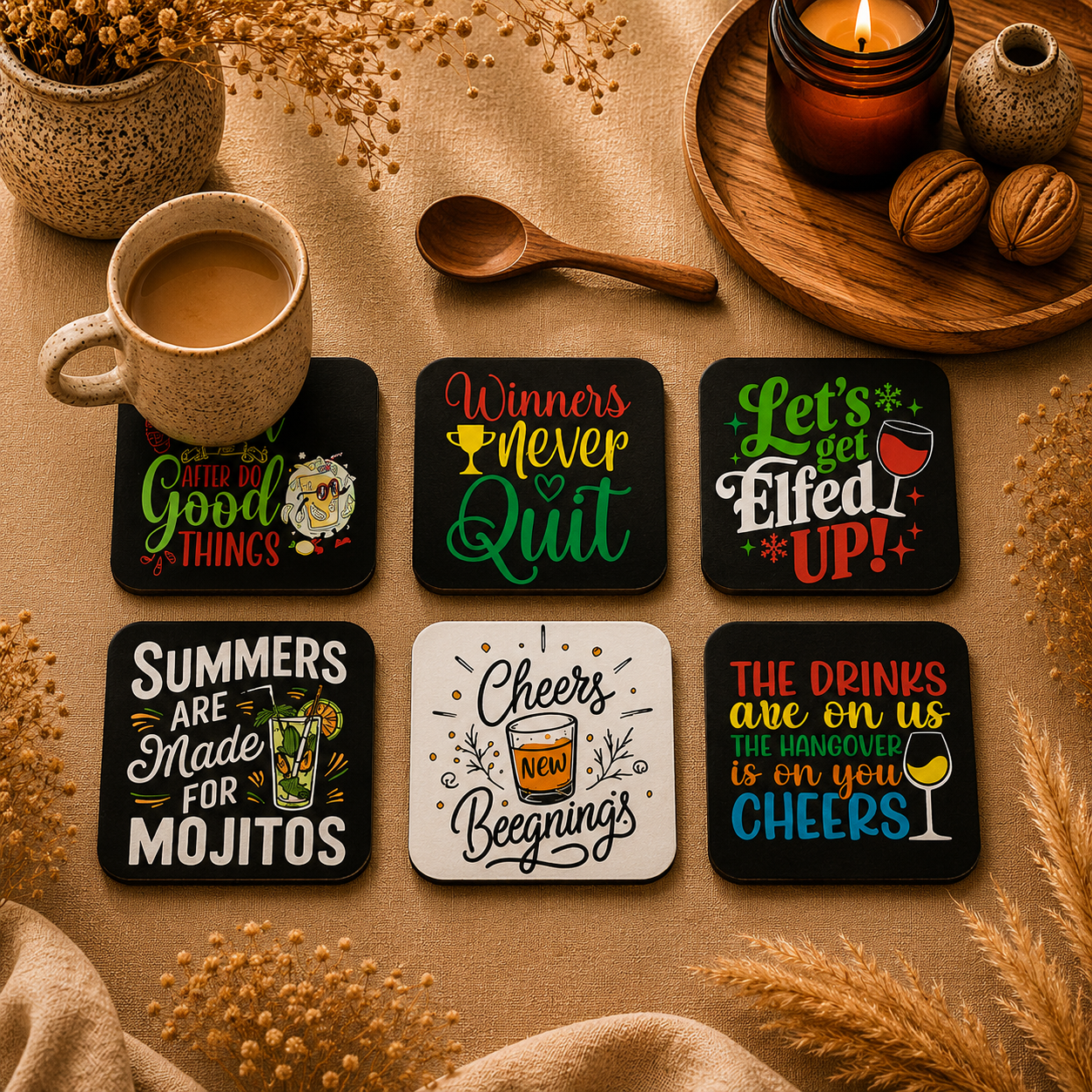 Pub Style Wooden Coasters Set of 6
