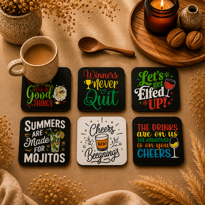 Pub Style Wooden Coasters Set of 6