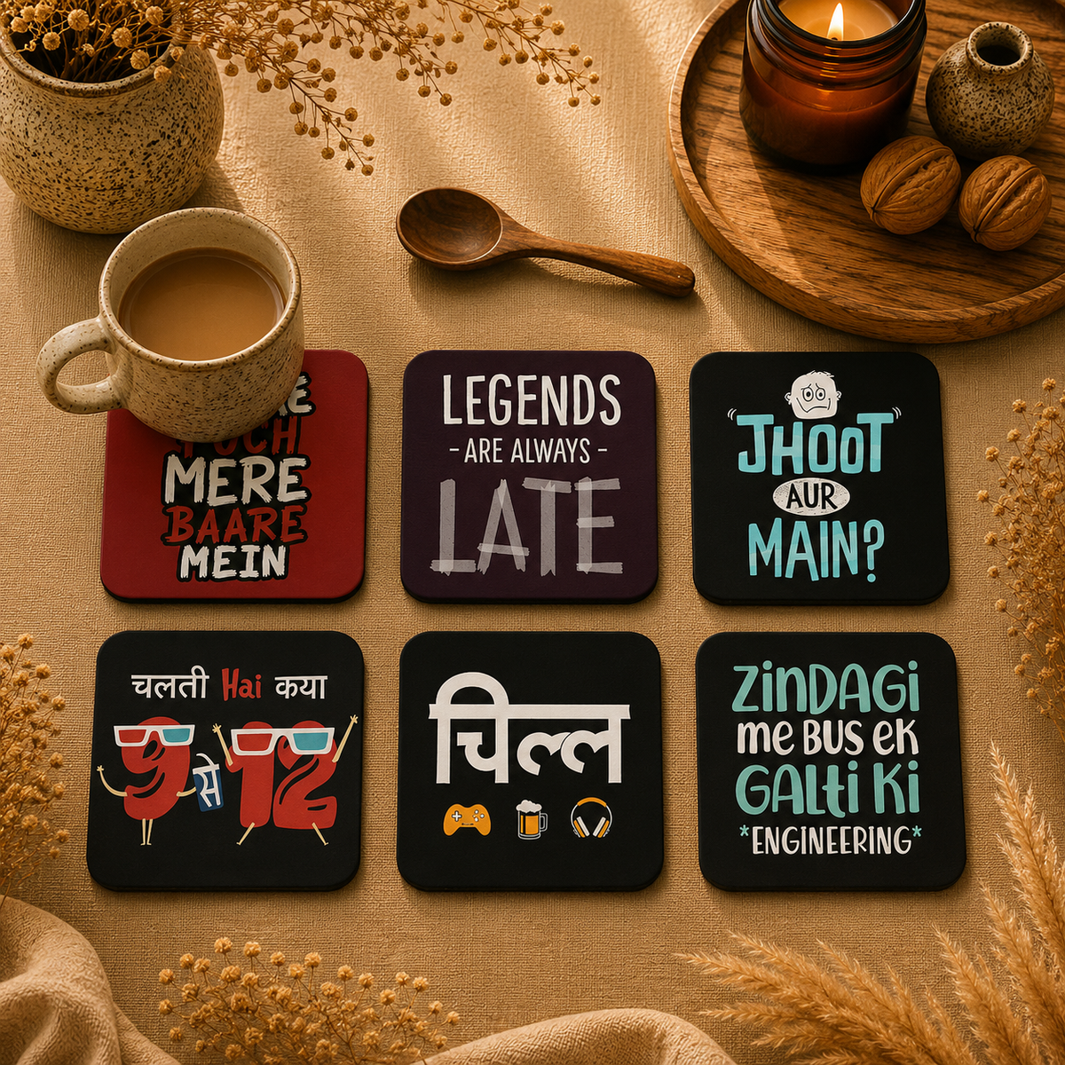 Filmy Dialogue Wooden Coasters Set of 6