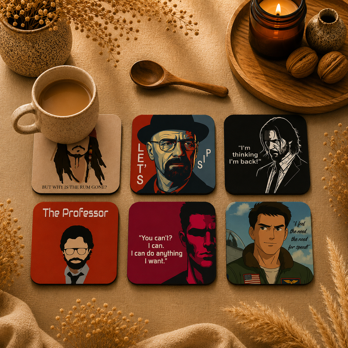 Inspirational Quote Wooden Coasters Set of 6