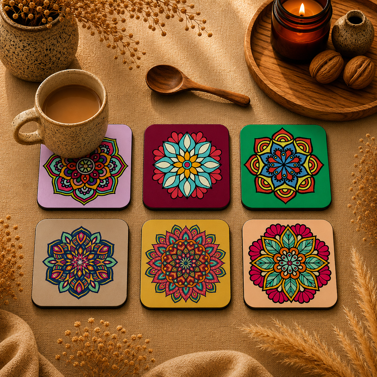 Kaleidoscope Art Wooden Coasters Set of 6
