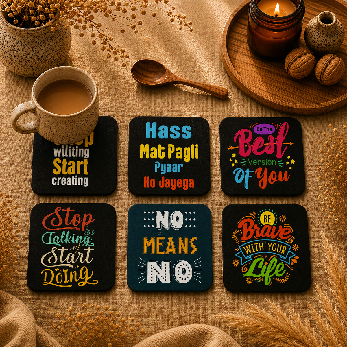 Bold Statement Wooden Coasters Set of 6