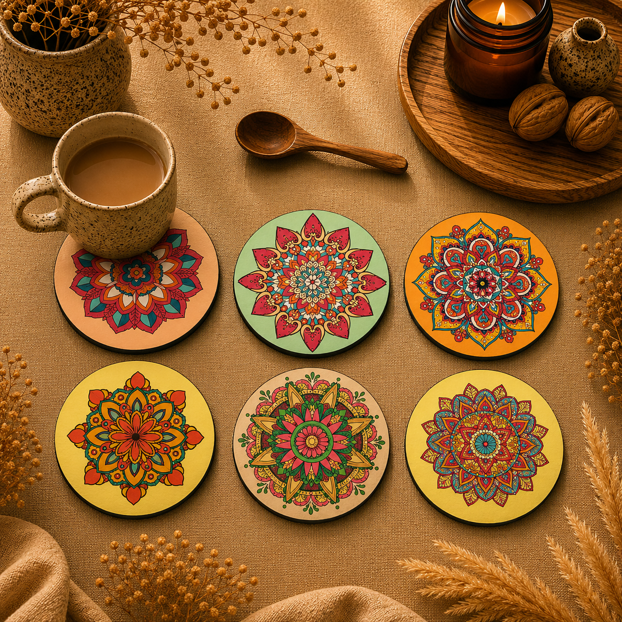 Royal Mosaic Wooden Coasters Set of 6