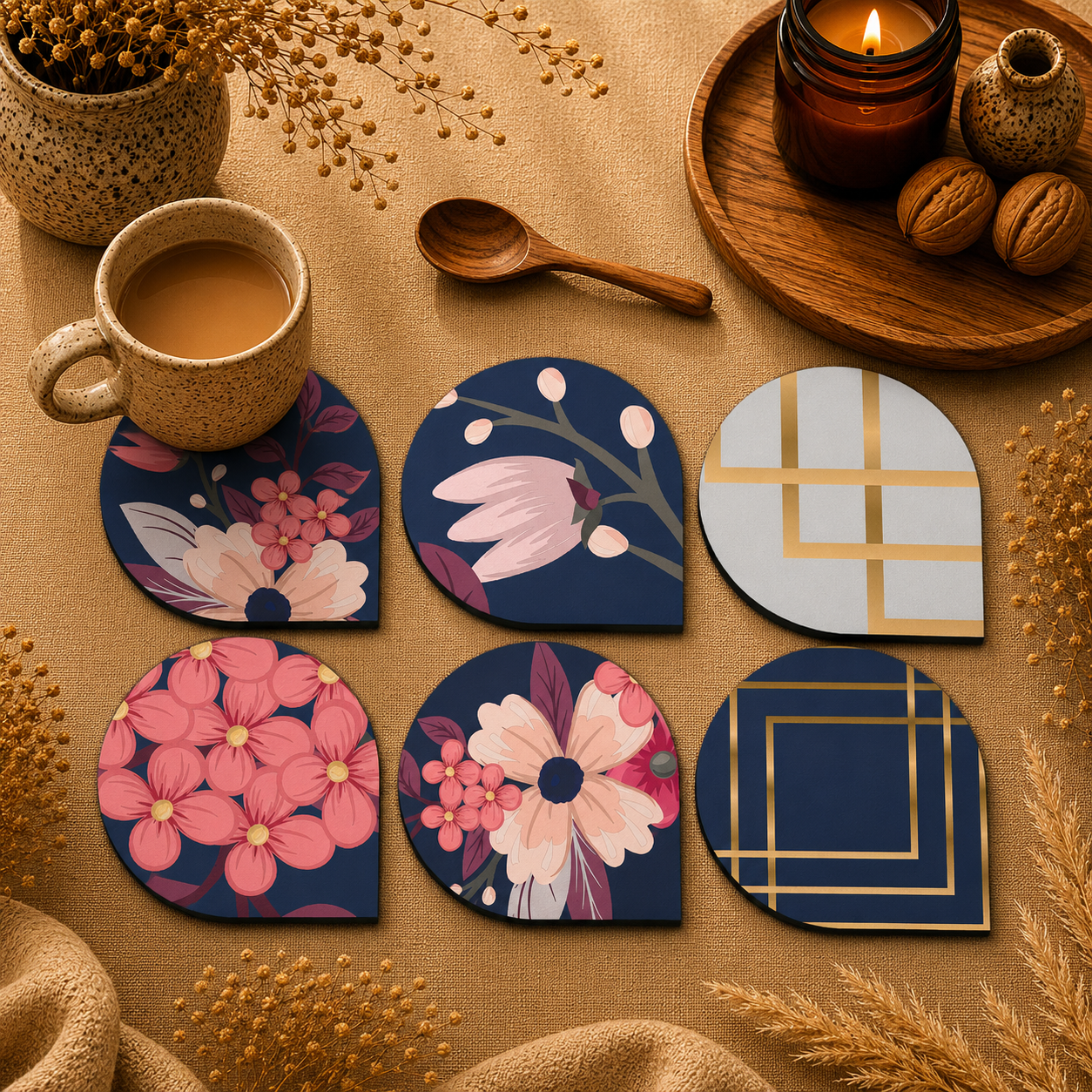 Garden Blossom Wooden Coasters Set of 6