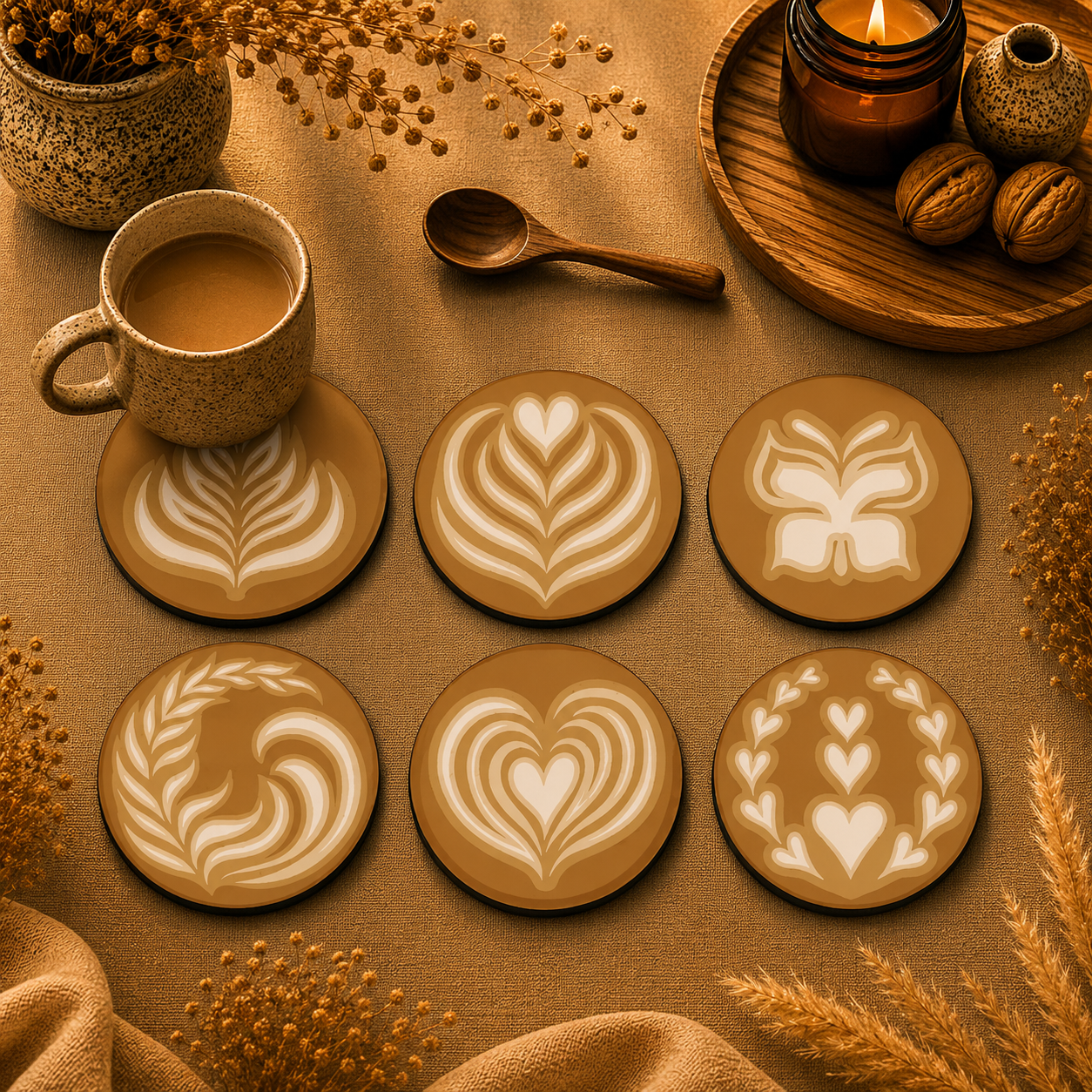 Barista Latte Wooden Coasters Set of 6