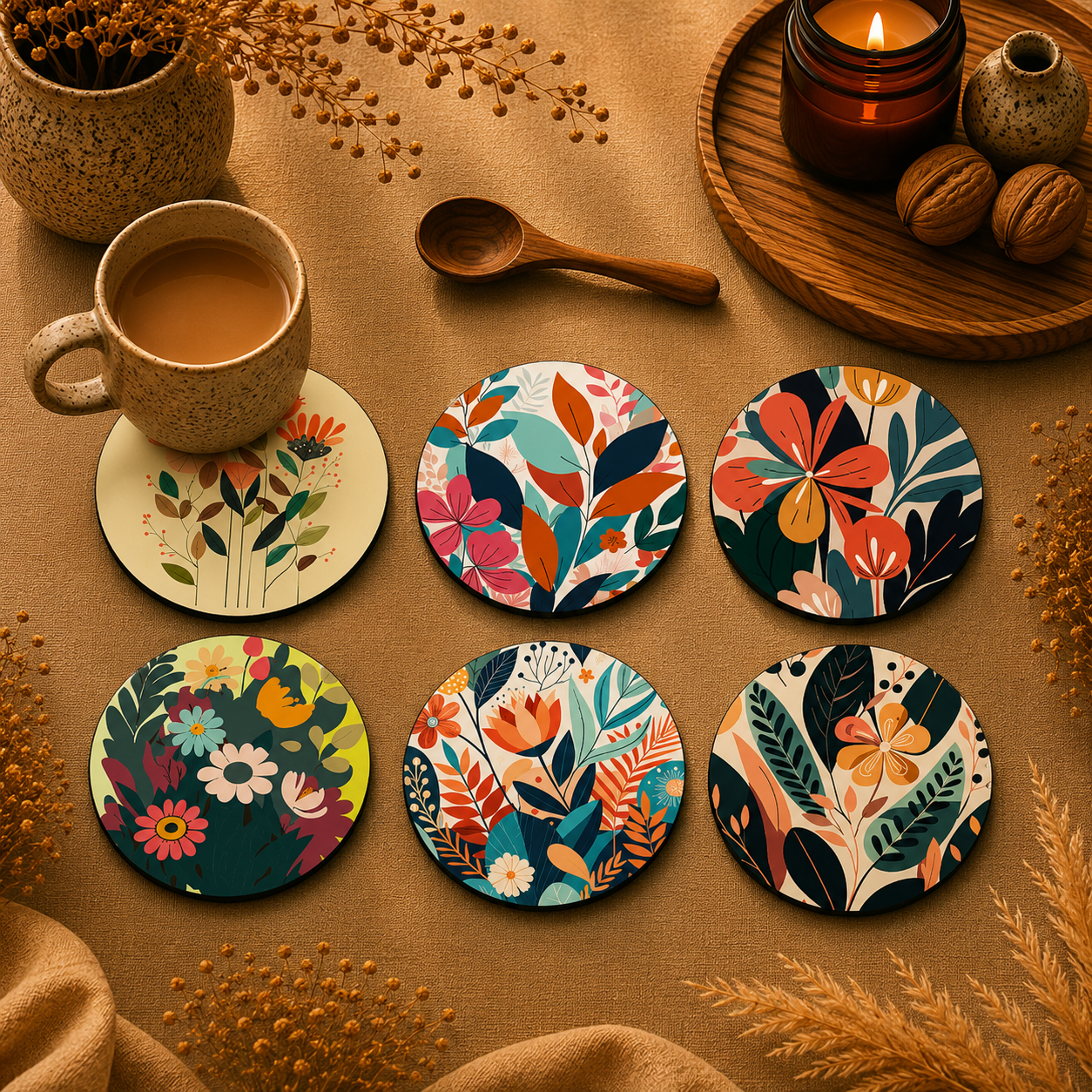Nature Inspired Wooden Coasters Set of 6