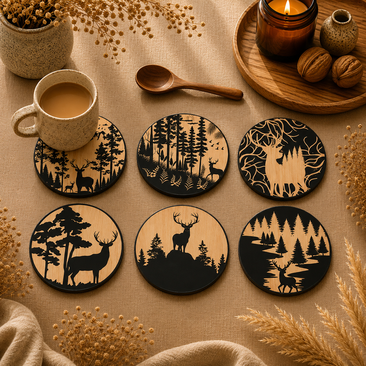 Woodland Wildlife Wooden Coasters Set of 6