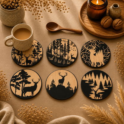 Woodland Wildlife Wooden Coasters Set of 6