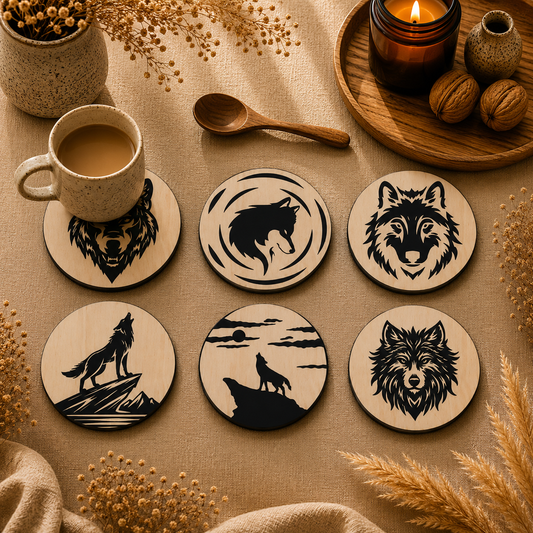 Wildlife Scene Wooden Coasters Set of 6