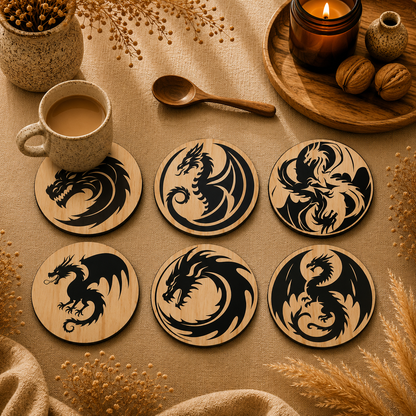 Dragon Wooden Coasters Set of 6