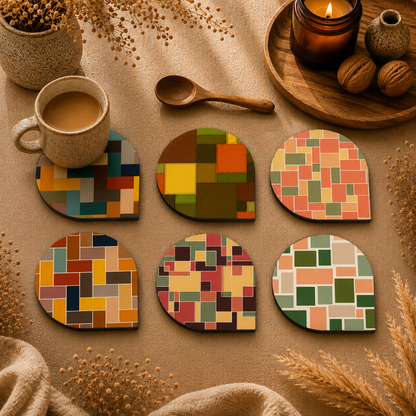 Patchwork Pattern Wooden Coasters Set of 6