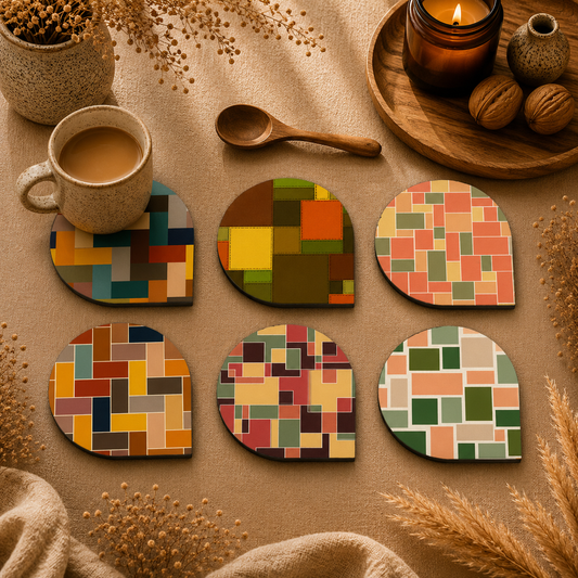 Patchwork Pattern Wooden Coasters Set of 6