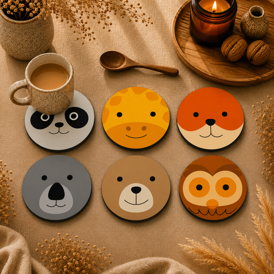 Cute Wildlife Wooden Coasters Set of 6