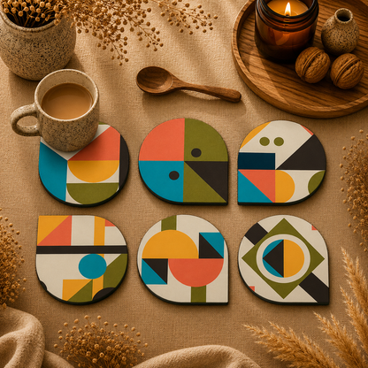 Modern Grid Wooden Coasters Set of 6