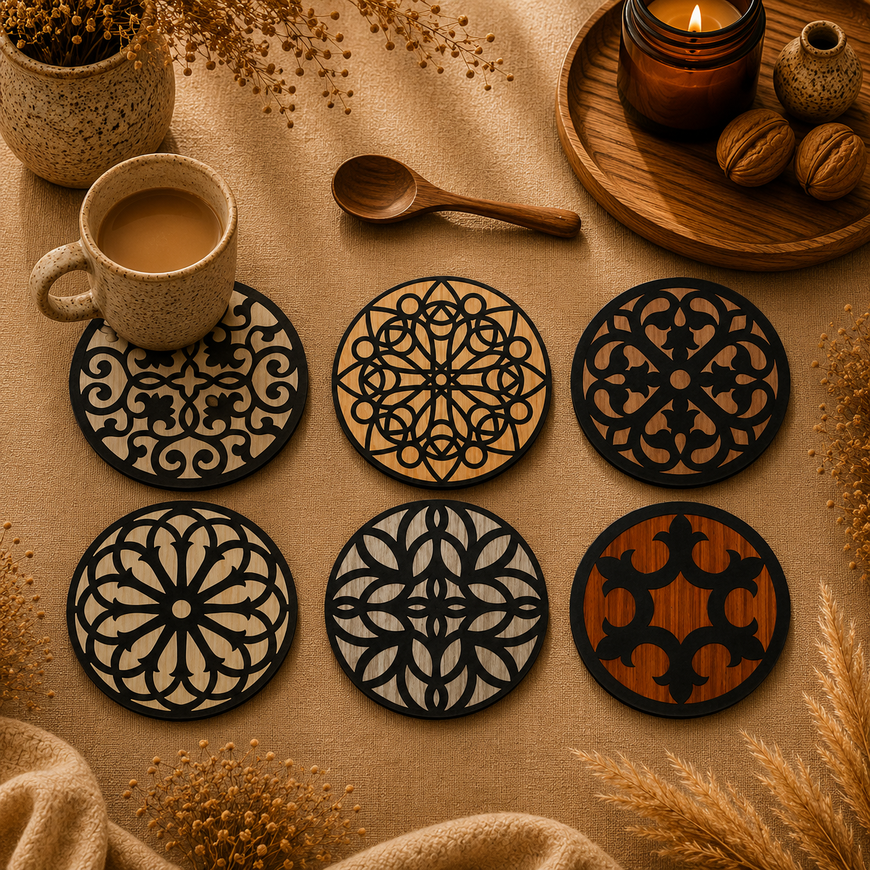 Arabesque Wooden Coasters Set of 6